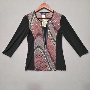 Libra Women's Pullover 3/4 Sleeve Multicolor Half Zip Shirt Size‎ XS NWT